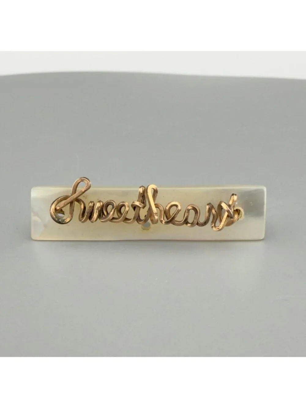 Vintage WWII Sweetheart Brooch Mother Of Pearl Gold Tone Wire